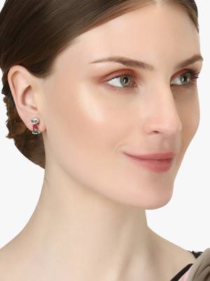 Silver-plated green and red flower studs 5