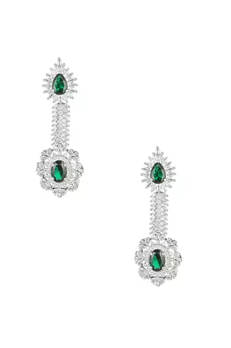Women rhodium-plated cz stone green drop shaped earing