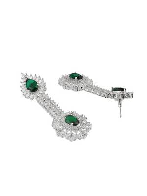 Women rhodium-plated cz stone green drop shaped earing 4