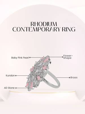 Women rhodium plated stone studded flower shape finger ring 5