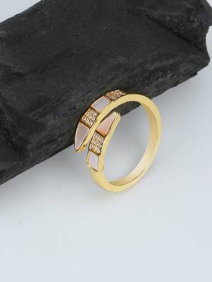 Women gold plated stone studded mother of pearl adjustable finger ring 1