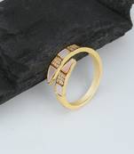Women gold plated stone studded mother of pearl adjustable finger ring