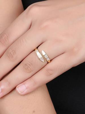 Women gold plated stone studded mother of pearl adjustable finger ring 2