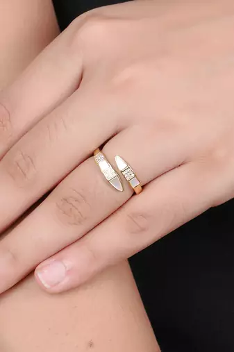 Women gold plated stone studded mother of pearl adjustable finger ring