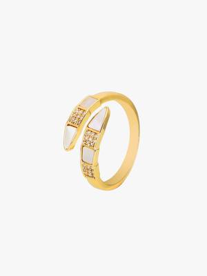 Women gold plated stone studded mother of pearl adjustable finger ring 3