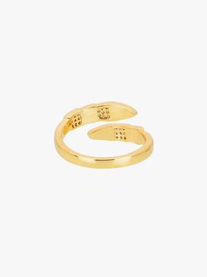 Women gold plated stone studded mother of pearl adjustable finger ring 4