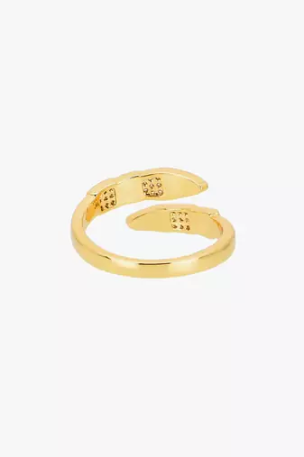 Women gold plated stone studded mother of pearl adjustable finger ring