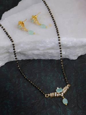 Gold-plated stone-studded pearl beaded traditional mangalsutra 1