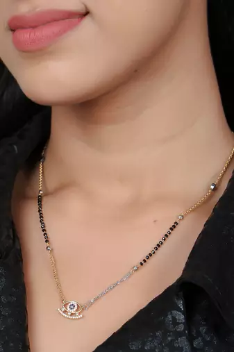 Gold-plated eye shape stone-studded traditional mangalsutra