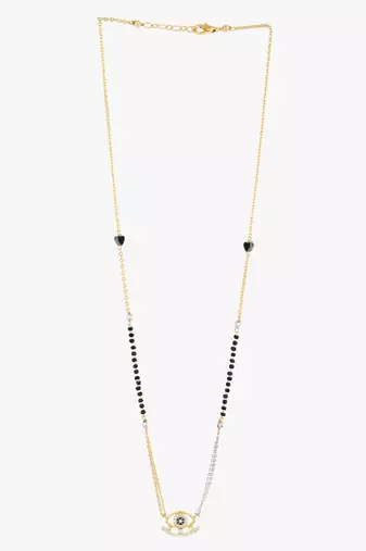 Gold-plated eye shape stone-studded traditional mangalsutra