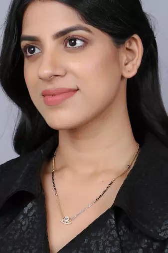 Gold-plated eye shape stone-studded traditional mangalsutra