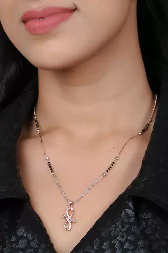 Rose gold-plated s-arrow shape stone-studded traditional mangalsutra