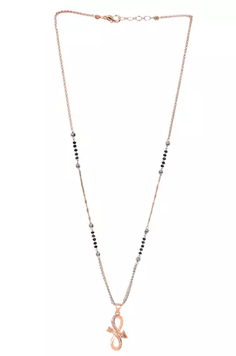 Rose gold-plated s-arrow shape stone-studded traditional mangalsutra