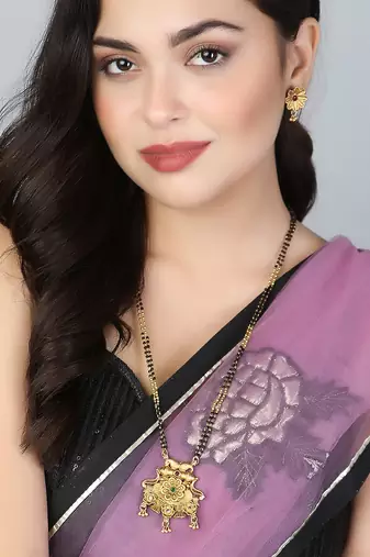 Gold-plated stone-studded with golden pearls traditional mangalsutra