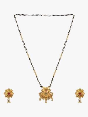 Gold-plated stone-studded with golden pearls traditional mangalsutra 3