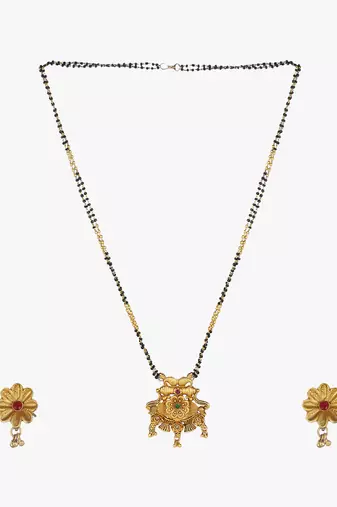 Gold-plated stone-studded with golden pearls traditional mangalsutra