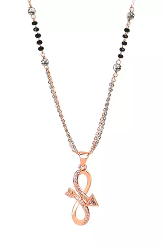 Rose gold-plated s-arrow shape stone-studded traditional mangalsutra