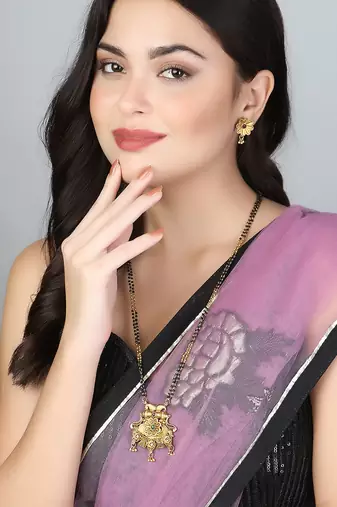 Gold-plated stone-studded with golden pearls traditional mangalsutra