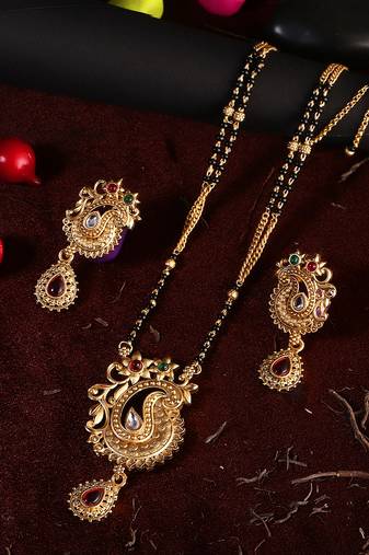 Gold-plated stone-studded golden pearls-beaded traditional mangalsutra