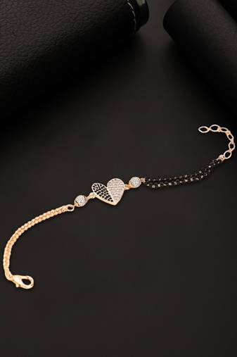Women gold plated heart shape pearl beaded mangalsutra bracelet