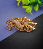 Women gold plated stone-studded peacock design brooch