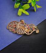 Women gold plated stone-studded peacock design brooch