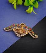 Women gold plated stone-studded kalash design brooch