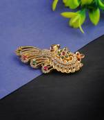 Women gold plated stone-studded peacock design brooch