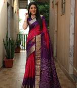 Women Purple Bandhani Design And Bandhej Silk For Zari Weaving Rich Pallu Saree With Blouse For Women