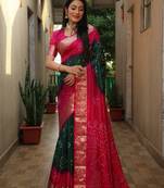 Women Pink Bandhani Design And Bandhej Silk For Zari Weaving Rich Pallu Saree With Blouse For Women