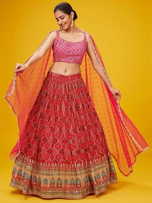 Fascinating Red Sequins Georgette Wedding Wear Lehenga Choli 1