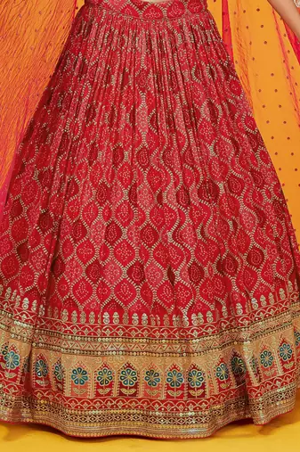 Fascinating Red Sequins Georgette Wedding Wear Lehenga Choli