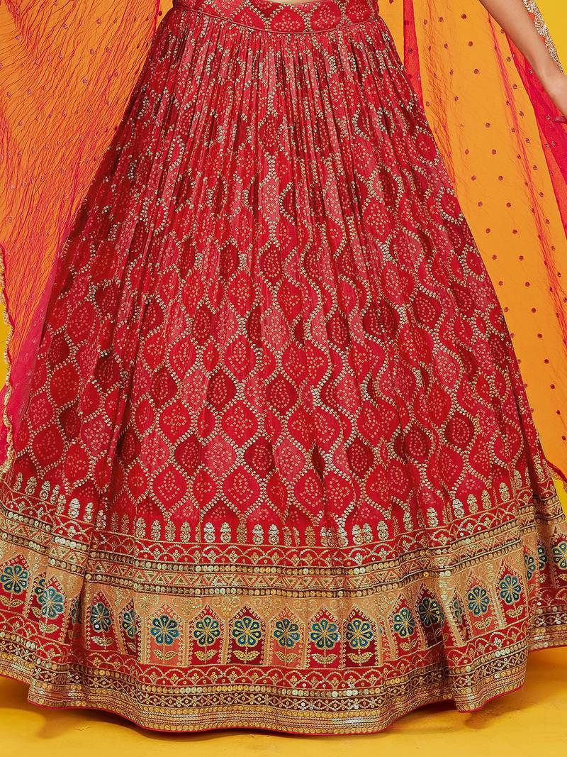 Fascinating Red Sequins Georgette Wedding Wear Lehenga Choli