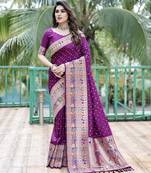 Women Purple Bandehj Silk  And  Bandhani Type For Zari Weaving Rich Pallu Saree With Blouse For Women