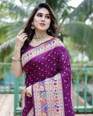 Women Purple Bandehj Silk  And  Bandhani Type For Zari Weaving Rich Pallu Saree With Blouse For Women 2