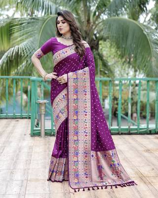 Women Purple Bandehj Silk  And  Bandhani Type For Zari Weaving Rich Pallu Saree With Blouse For Women 3