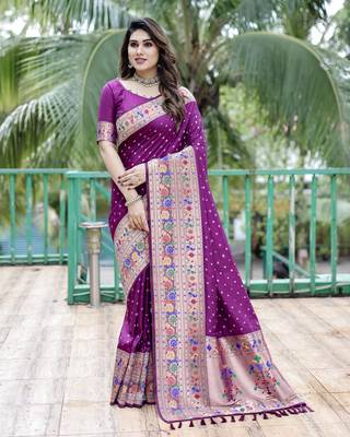 Women Purple Bandehj Silk  And  Bandhani Type For Zari Weaving Rich Pallu Saree With Blouse For Women 4