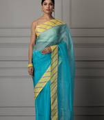 Blue & Yellow Aari Work Pure Silk Kota Saree