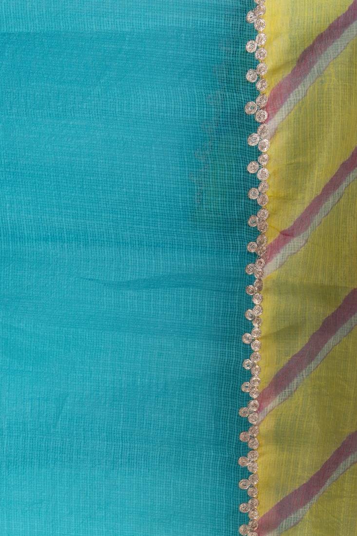 Blue & Yellow Aari Work Pure Silk Kota Saree