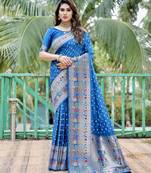 Women Blue Bandehj Silk  And  Bandhani Type For Zari Weaving Rich Pallu Saree With Blouse For Women