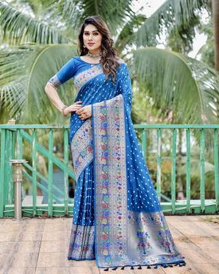 Women Blue Bandehj Silk  And  Bandhani Type For Zari Weaving Rich Pallu Saree With Blouse For Women 2