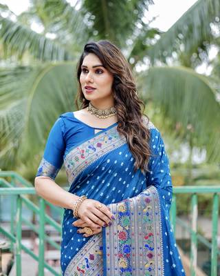 Women Blue Bandehj Silk  And  Bandhani Type For Zari Weaving Rich Pallu Saree With Blouse For Women 4