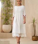 Dresoul boat neck smocked embroidered & layered a-line dress