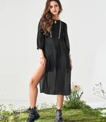 Dresoul keyhole neck cuffed sleeves semi sheer a-line midi dress