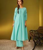 Dresoul round neck floral embroidered a-line kurta