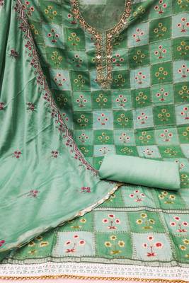 Mint Green Muslin Sequinned Position Unstitched Dress Material 3