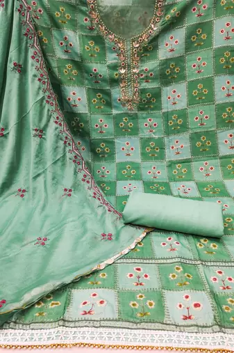 Mint Green Muslin Sequinned Position Unstitched Dress Material