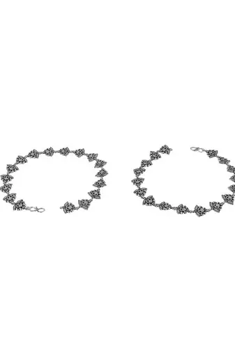 Silver-plated stone-studded handcrafted anklets