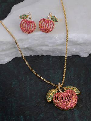 Women gold-plated stone studded pendent and earrings set 1