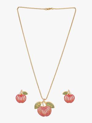 Women gold-plated stone studded pendent and earrings set 3